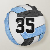 女子ライトブルーブラックバレーボールチームカラー ラウンドクッション (裏面)