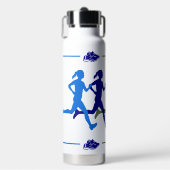 女子ランナーブルーカラフルグリーンシルエット ウォーターボトル (正面)