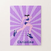 女子ランニングマラソンランナージョガーピンクかわいい ジグソーパズル (縦)