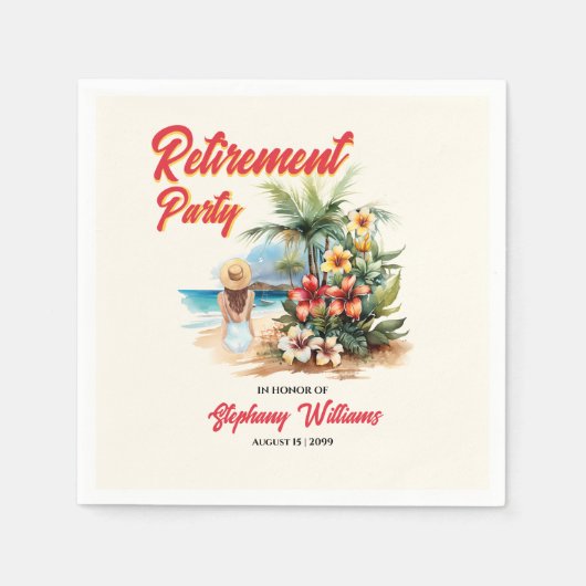 女子リタイアパーティービーチアロハウーマン スタンダードカクテルナプキン (正面)
