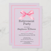 女子リタイアメントモダンパーティーエレガントピンクボウ 招待状 (正面/裏面)