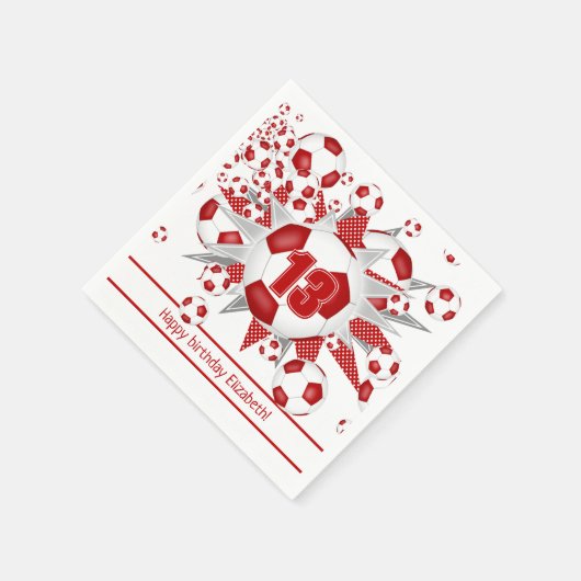 女子レッドサッカーの誕生日またはチームパーティー スタンダードカクテルナプキン (角)