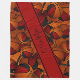 女子レッドブラックバスケットパターンパーソナライズされた フリースブランケット