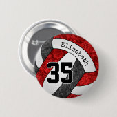 女子レッドブラックバレーボールチームカラーカスタムズ 缶バッジ (正面&裏面)