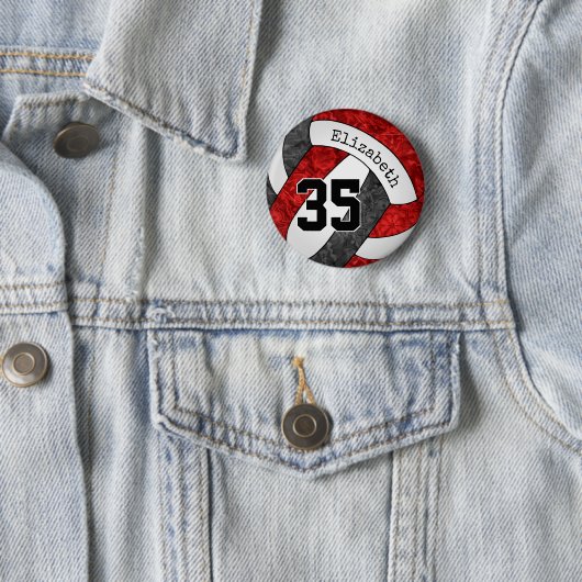 女子レッドブラックバレーボールチームカラーカスタムズ 缶バッジ (インサイチュ)