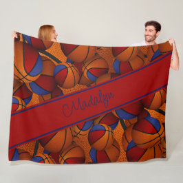 女子レッドブルーバスケットチームカラーパーソナライズされた フリースブランケット