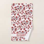 女子レッドホワイトサッカーボール競技グラッドギフト バスタオルセット (ハンドタオル)