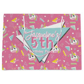 女子レトロピンクユニコーン誕生日 ラージペーパーバッグ (正面)