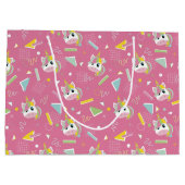 女子レトロピンクユニコーン誕生日 ラージペーパーバッグ (裏面)