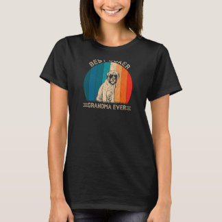 女子レトロボクサーおばあちゃんのドッグデザイン» Tシャツ