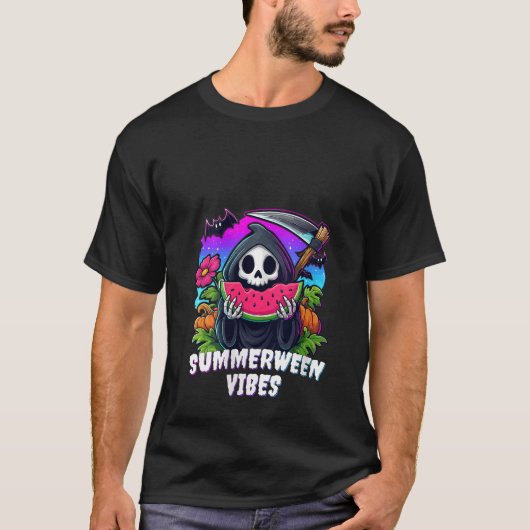女子レトロ幽霊サマーウィーンビーブスイカスポ Tシャツ (正面)