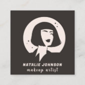 女子ロエレガントゴ赤面ピンク&グレーメイクアップアーティスト スクエア名刺 (正面)