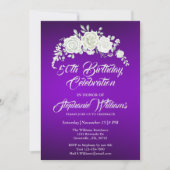 女子ヴィンテージパープルホワイトローズ50誕生日 招待状 (正面)