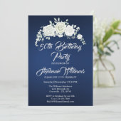 女子ヴィンテージ白縁ど薔薇50誕生日 招待状 (スタンド正面)