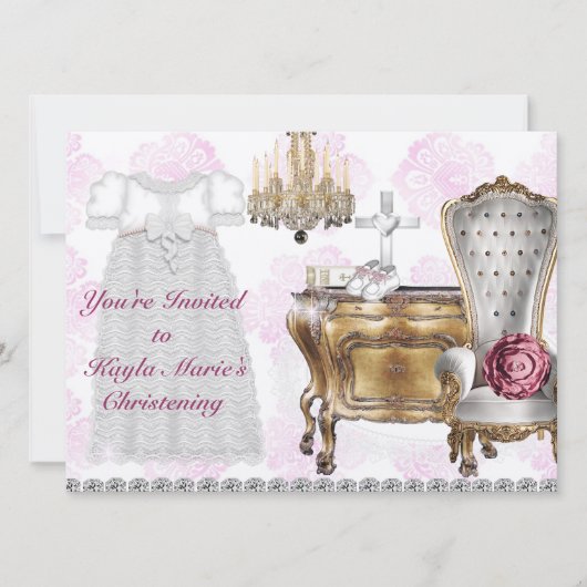 女子ヴィンテージ《キリスト教》洗礼式や命名式招待状 招待状 (正面)