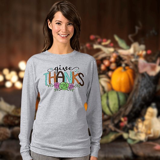 女子与え感謝してい長袖Tシャツ Tシャツ