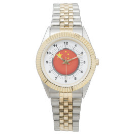 女子中国フラッグ2トーンブレスレットウォッチ 腕時計