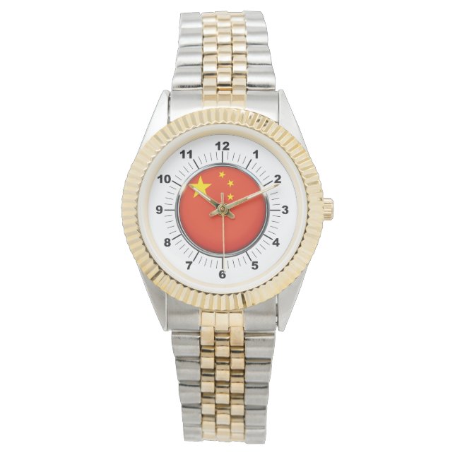 女子中国フラッグ2トーンブレスレットウォッチ 腕時計 (正面)