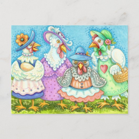 女子会にぴったりなユーモアたっぷりのニワトリグッズ, 田舎の羽のある友達たち Funny ポストカード (正面)