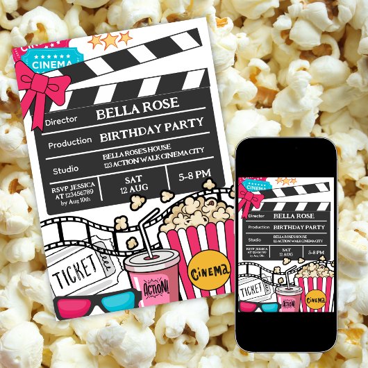 女子会の映画鑑賞会の誕生日パーティー 招待状