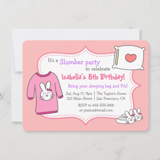 女子会パジャマパーティー 誕生日会 スリープオーバー 招待状 (正面)