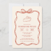 女子会感謝祭のパーティーで使うための、かわいいリボンのついたお菓子 招待状 (正面)