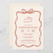 女子会感謝祭のパーティーで使えるかわいいリボン付きのボウル 招待状 (正面/裏面)