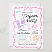 女子会 スリープオーバー パジャマパーティ 誕生日 招待状 (正面)