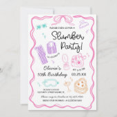 女子会 スリープオーバー パジャマパーティ 誕生日 招待状 (正面)
