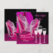 女子会 ピンクの靴 ハイヒール ワインボトル 招待状 (正面/裏面)