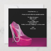女子会 ピンクの靴 ハイヒール ワインボトル 招待状 (裏面)