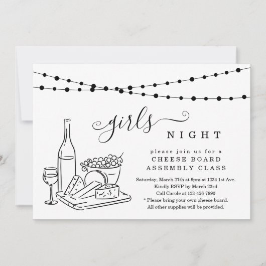 女子会 ワインチェックとチーズボードパーティー I 招待状 (正面)