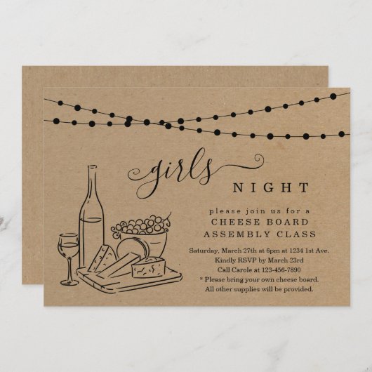 女子会 ワインツアー＆チーズボードパーティー 招待状 (正面/裏面)