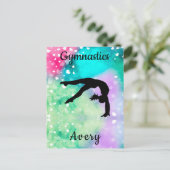 女子体操ウォーターカラー浮動ハート ポストカード (スタンド正面)