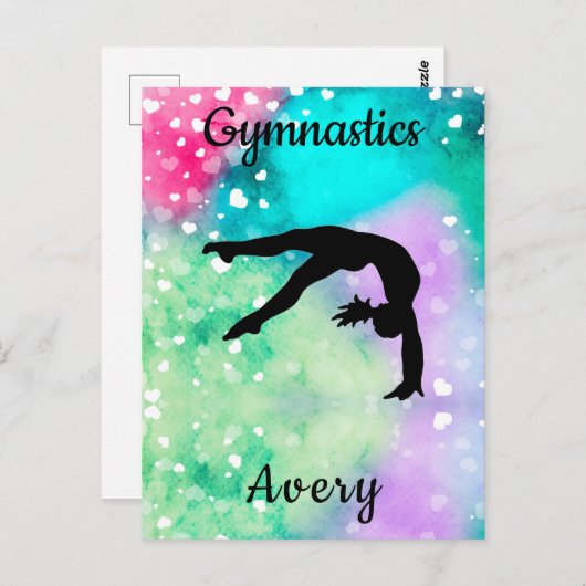 女子体操ウォーターカラー浮動ハート ポストカード (正面/裏面)