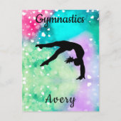 女子体操ウォーターカラー浮動ハート ポストカード (正面)