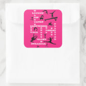 女子体操クロスワードスキルホットピンク&ホワイト スクエアシール (バッグ)