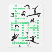 女子体操クロスワードホワイト、グリーン、ブラック フリースブランケット (正面)