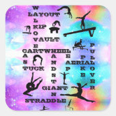 女子体操スキルクロスワードステッカー スクエアシール (正面)
