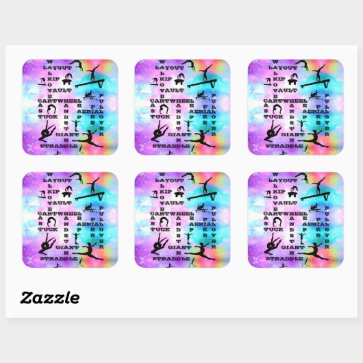 女子体操スキルクロスワードステッカー スクエアシール (シート)