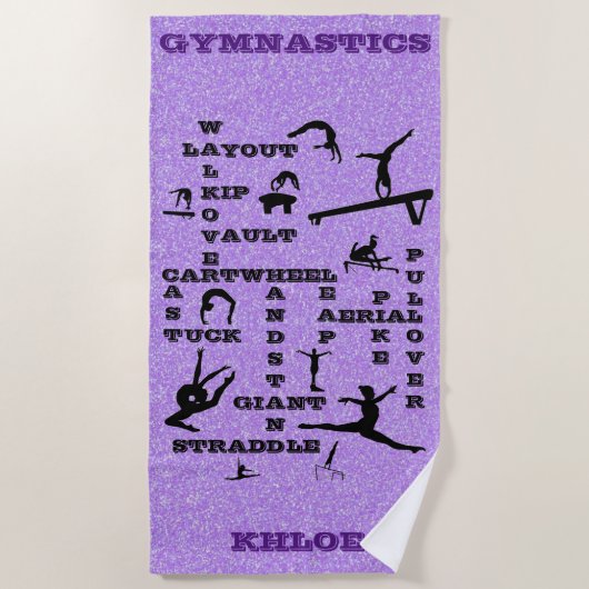 女子体操スキルクロスワードビーチタオル ビーチタオル (正面)