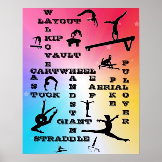 女子体操スキルクロスワードポスター ポスター (正面)