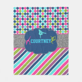 女子体操モノパーソナライズされたグラム名 フリースブランケット (正面)