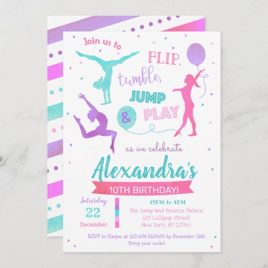 女子体操誕生日パーティーの招待状 招待状 (正面/裏面)