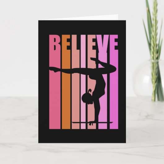 女子体操選手 ピンクの逆立ち カード (正面)