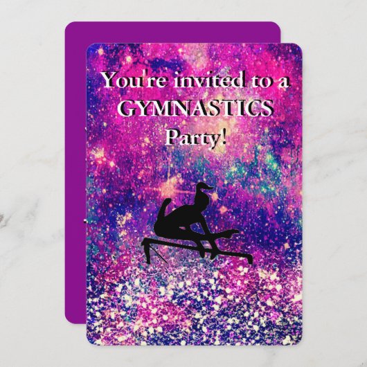女子体操 誕生日パーティー キラキラ 招待状 (正面/裏面)