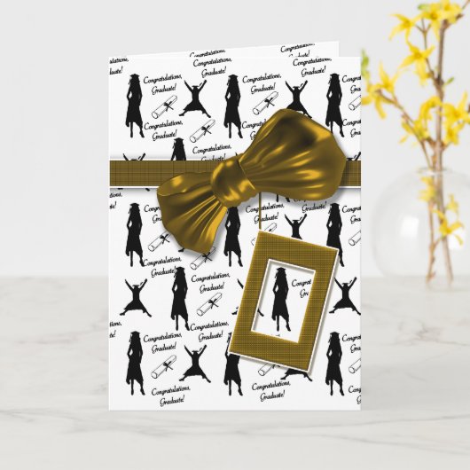 女子写真入り卒業おめでとう カード (黄色い花)