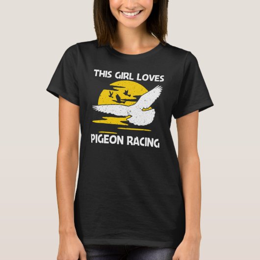 女子向け鳩レース、子供のための伝書鳩レース Tシャツ (正面)