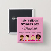 女子国際的の日が3月8日ボタン 缶バッジ (正面&裏面)