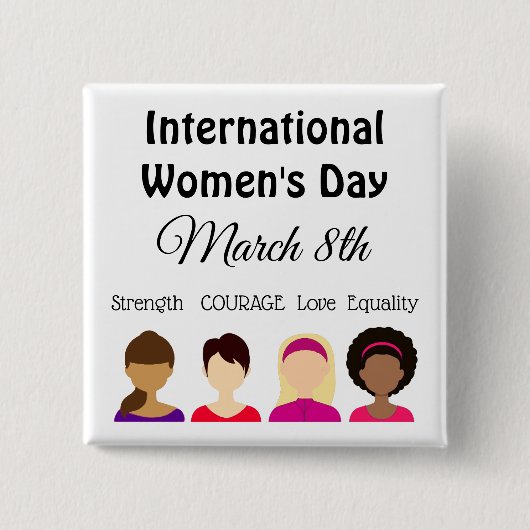 女子国際的の日が3月8日ボタン 缶バッジ (正面)